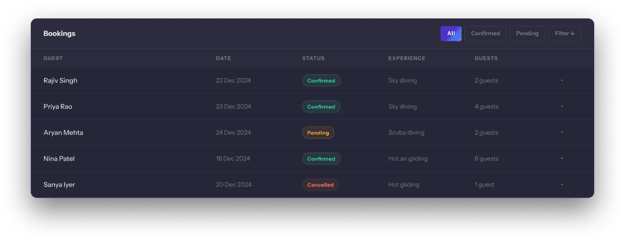 Xplortiv booking management preview